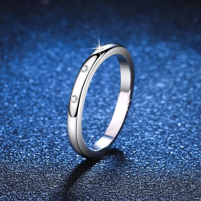 Minimalist Wedding Band 3 Stone Moissanite Ring