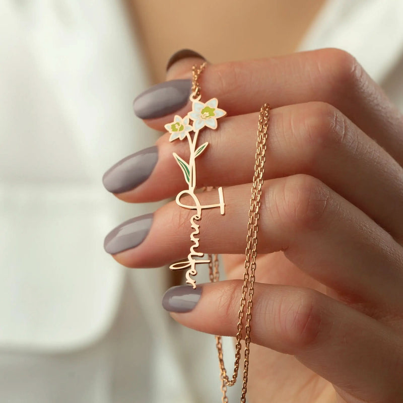 Birth Flower Name Necklace