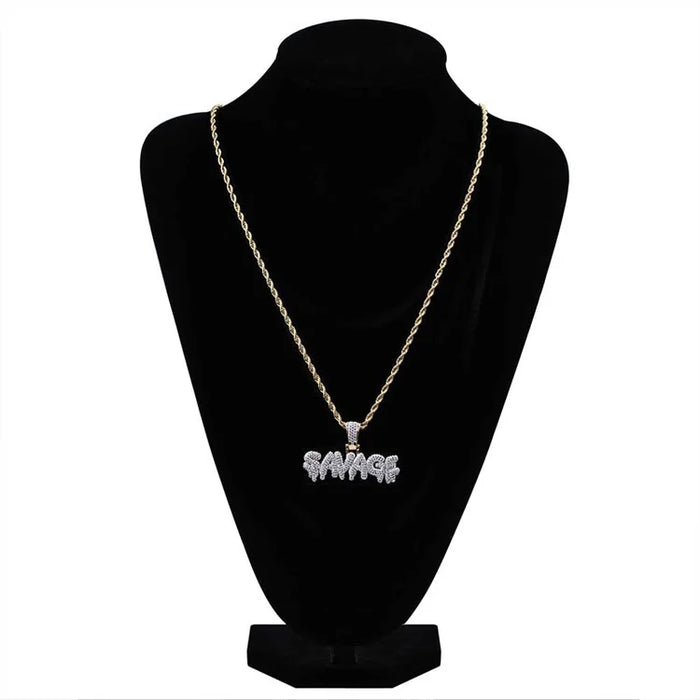 Iced Out CZ Drip Bubble Custom Name Necklace with Stainless Steel Rope Chain