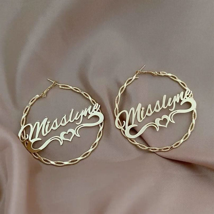 Holo Rope Heart Customize Name Earrings