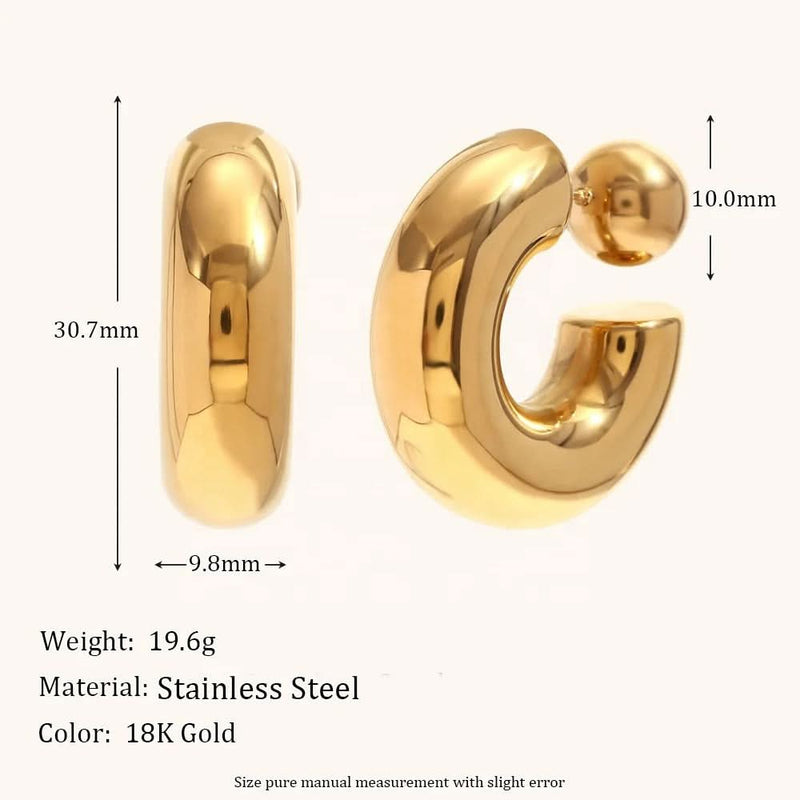 Chunky Thick Tube C Hoop Gold Plated Earrings