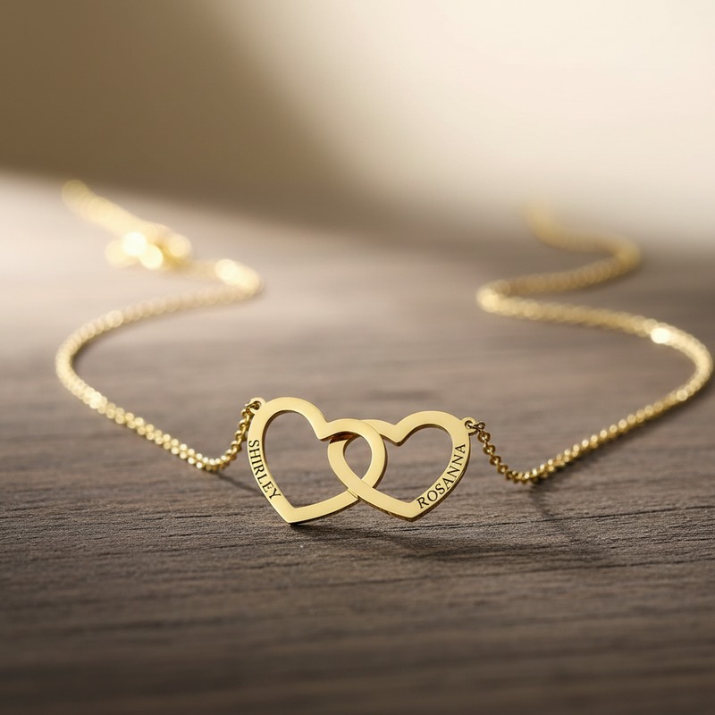 2 Hearts Couple Name Necklace