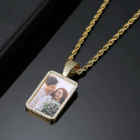 Rectangle picture pendant necklace with custom photo and CZ frame