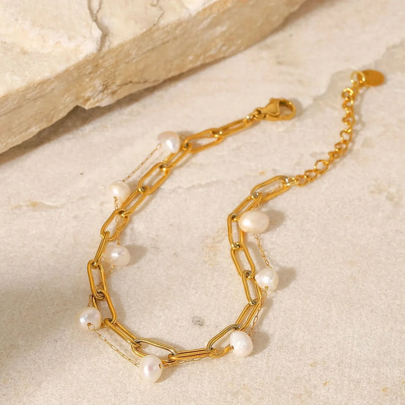 Layer Pearl Paperclip Bracelet Gold Vermeil