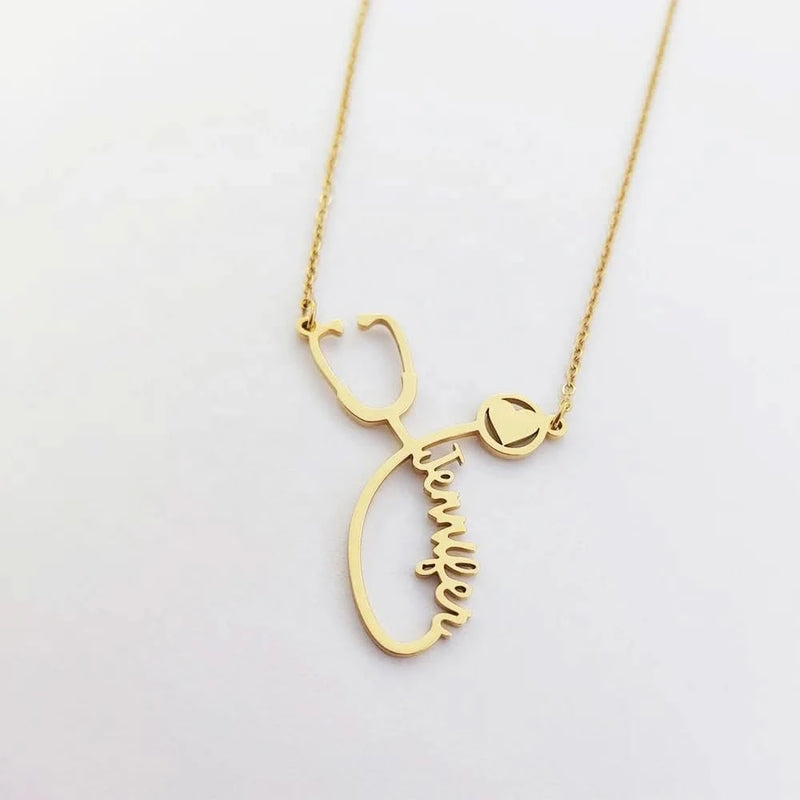Custom Name Necklace Stethoscope With Heart