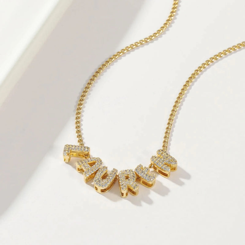 3D Bubbles CZ Initial Custom Name Necklace