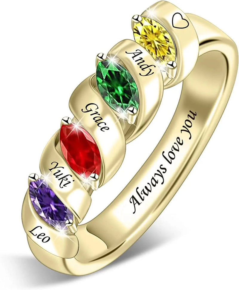 Birthstone with Names Ring for Mother