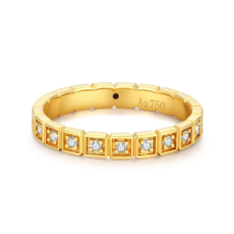 18K Gold Ring Box Style Band with Moissanite Stones - view 3