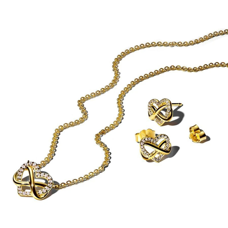Sairahaz Infinity CZ Heart Pendant Necklace Set with Earrings