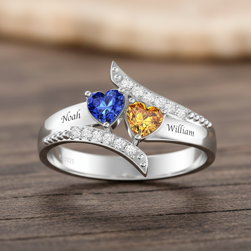 Sterling Silver Birthstone Rings 2 Stones