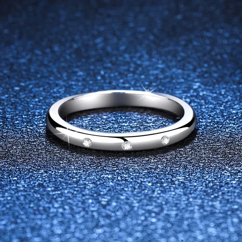 Minimalist Wedding Band 3 Stone Moissanite Ring