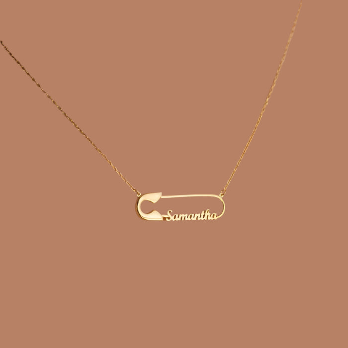 Sairahaz Jewelers Custom Safety Pin Name Necklace