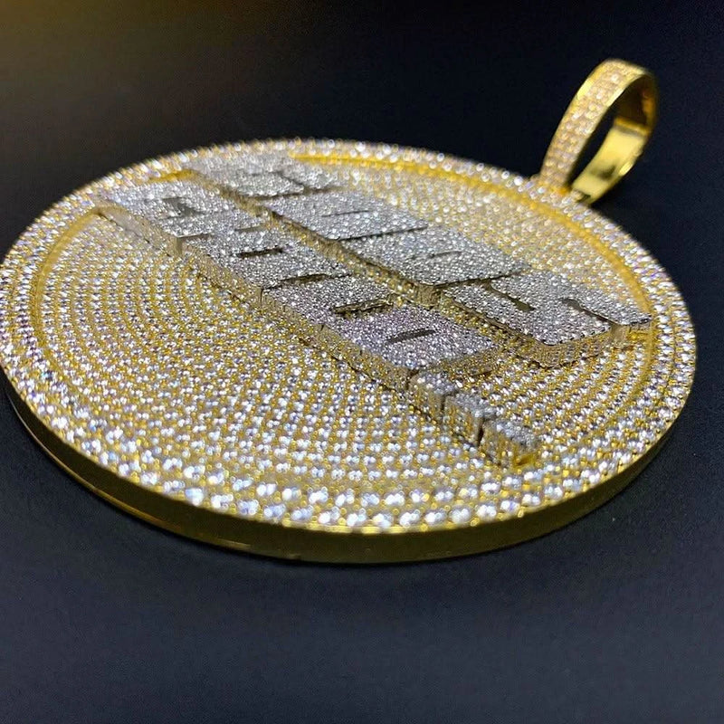 Round Medalion CZ Men's Custom Name Necklace