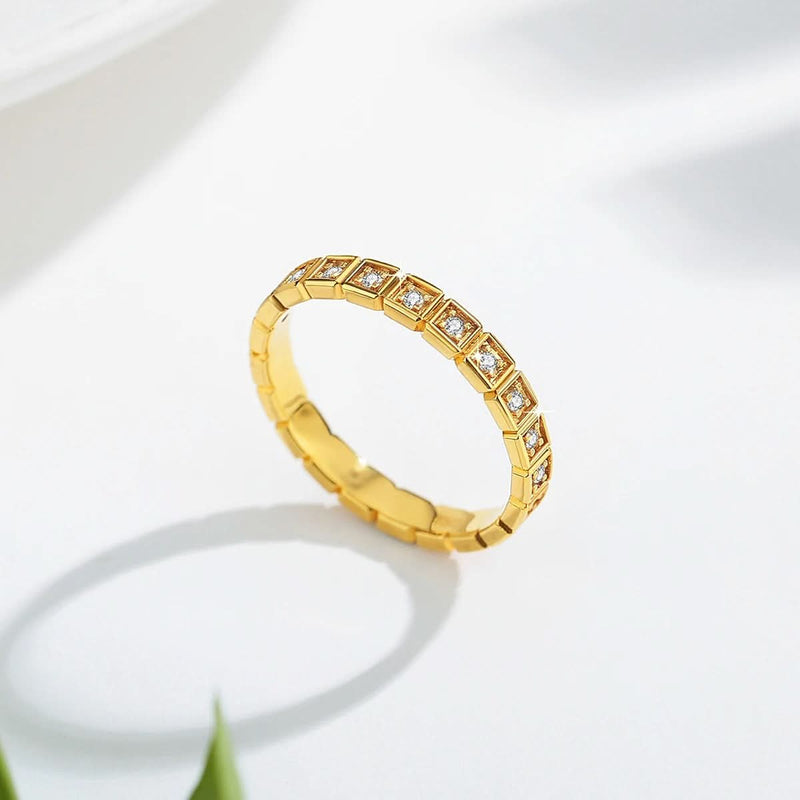 18K Gold Ring Box Style Band with Moissanite Stones - view 2