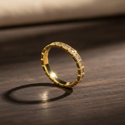 18K Gold Ring Box Style Band with Moissanite Stones - view 1