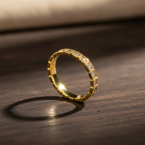 18K Gold Ring Box Style Band with Moissanite Stones - view 1