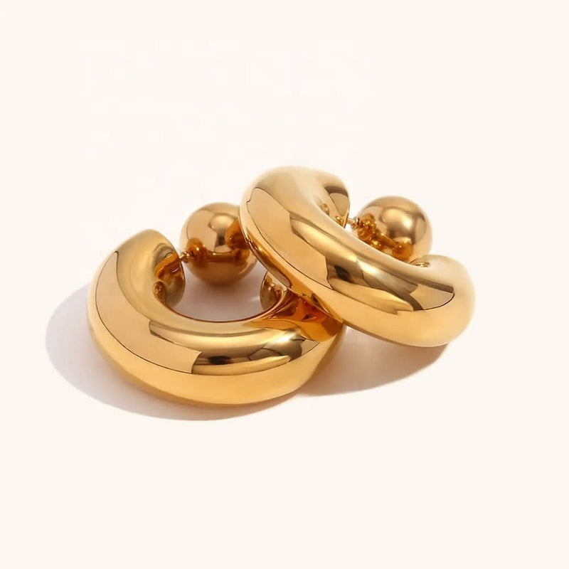 Chunky Thick Tube C Hoop Gold Plated Earrings