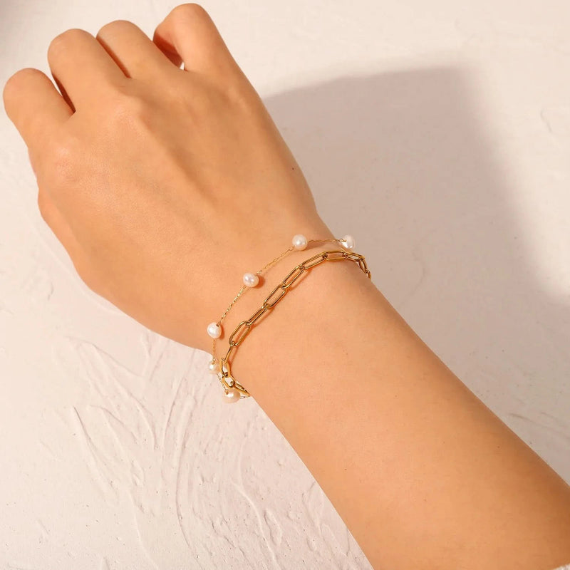 Layer Pearl Paperclip Bracelet Gold Vermeil