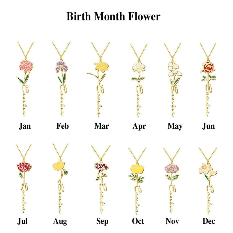 Birth Flower Name Necklace