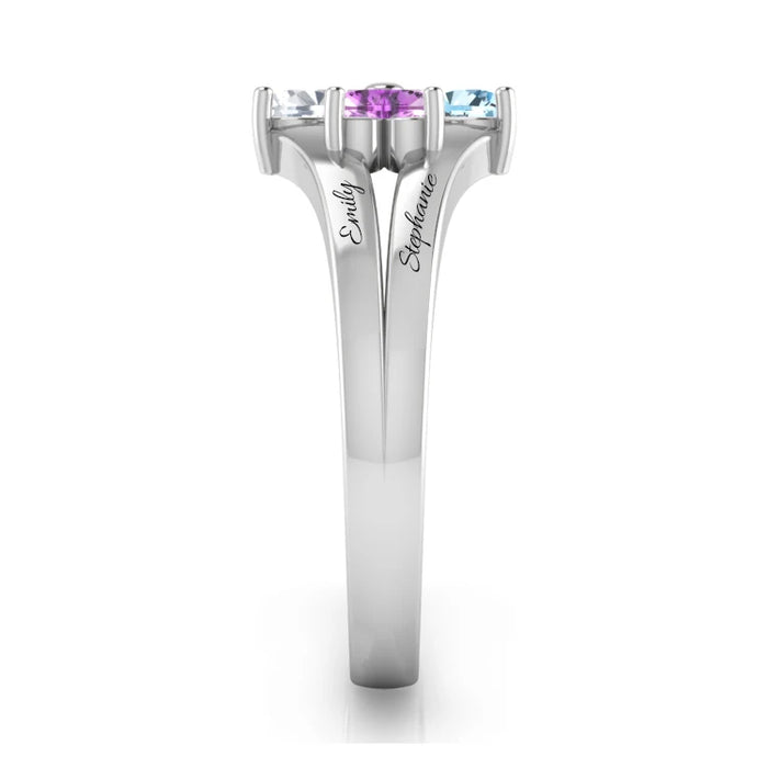 Sterling Silver 4 CZ Hearts Custom Name Birthstone Ring