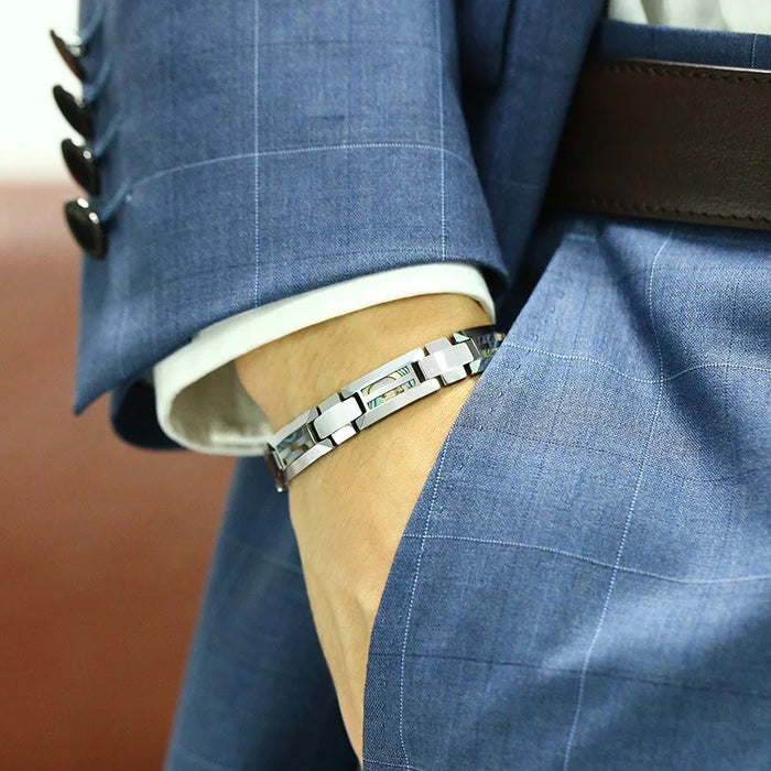 Men Tungsten Carbide Magnetic Abalone Shell Bracelet