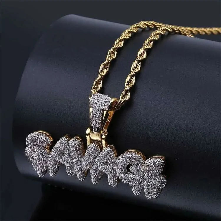 Iced Out CZ Drip Bubble Custom Name Necklace with Stainless Steel Rope Chain