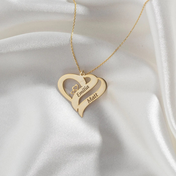 Personalized Engraving Two Heart Names Necklace
