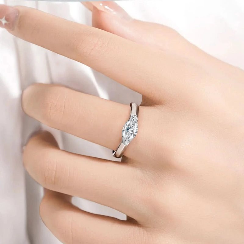 Marquise Diamond Sterling Silver Minimalist Ring