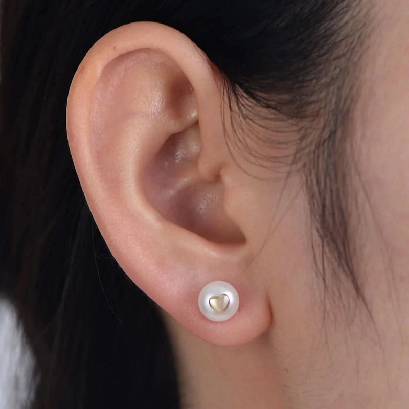 Heart-Shaped Freshwater Pearl Stud Earrings