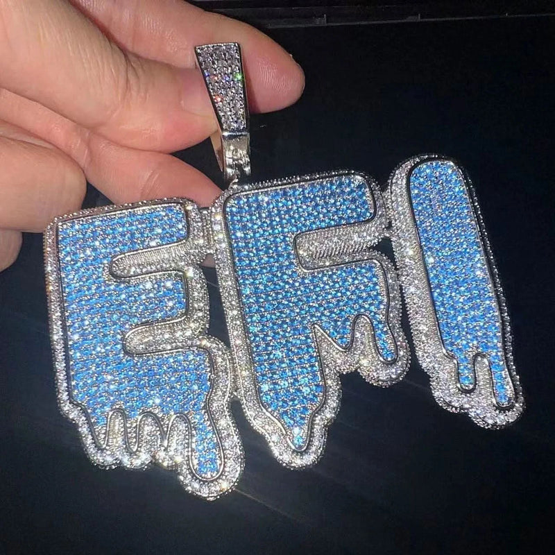 CZ Double Stack Blue Dripping Custom Name Necklace