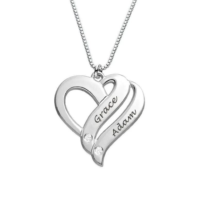Two Heart Diamond Personalized Names Necklace