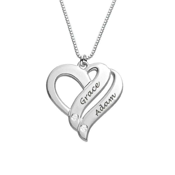 Two Heart Diamond Personalized Names Necklace