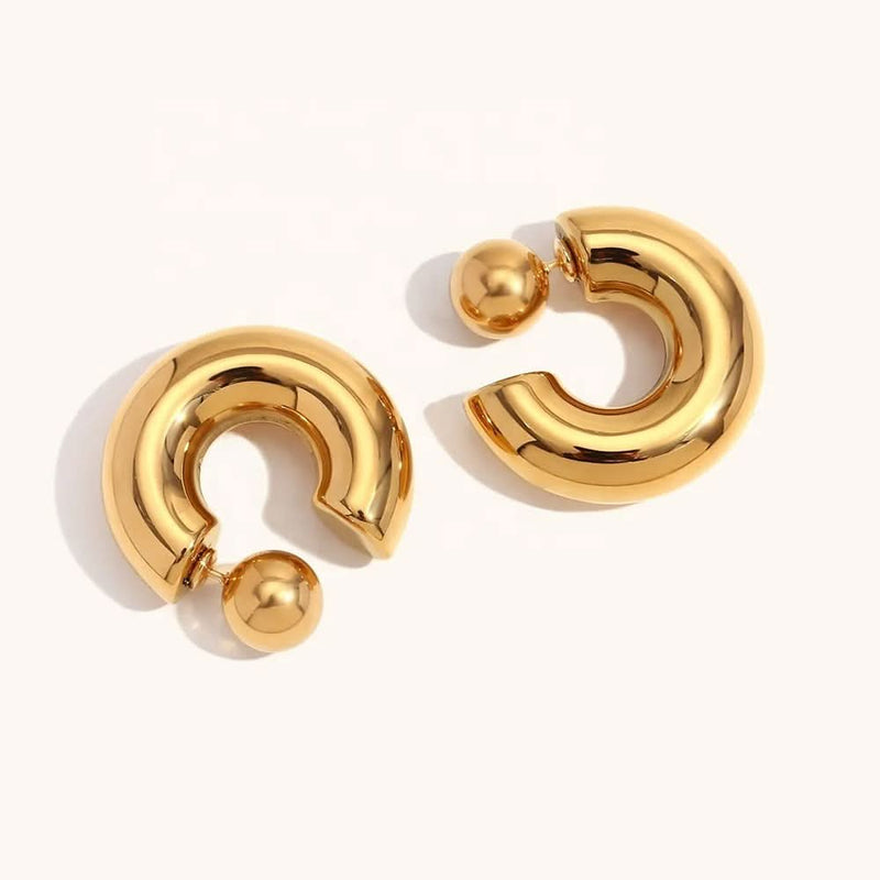 Chunky Thick Tube C Hoop Gold Plated Earrings