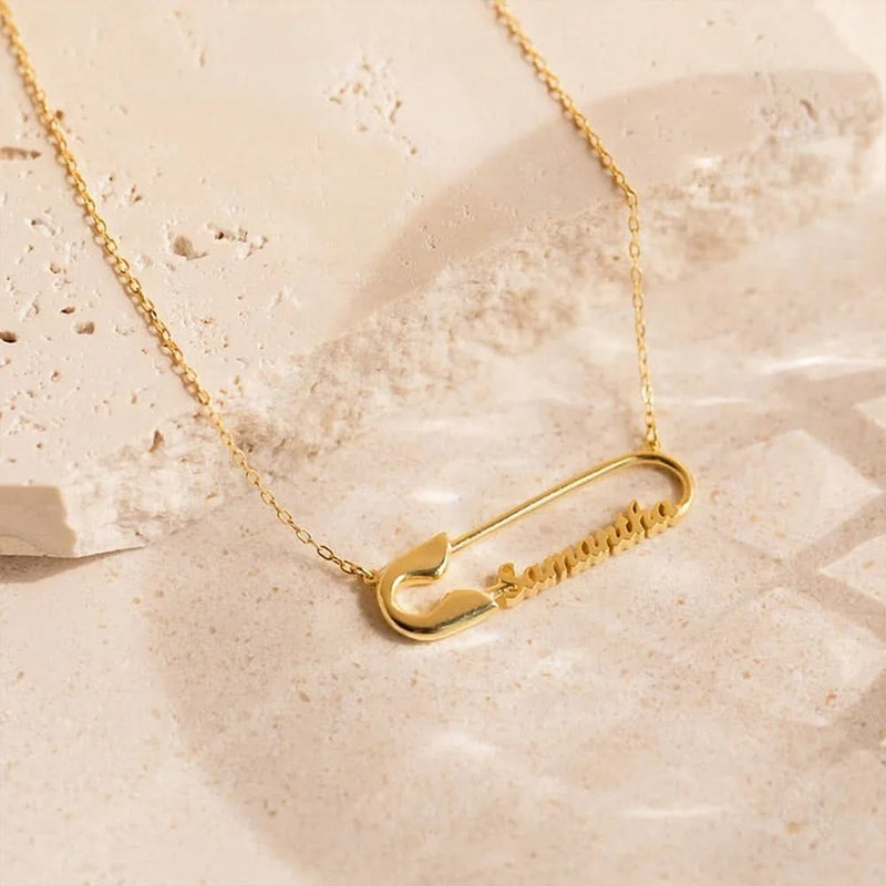 Sairahaz Jewelers Custom Safety Pin Name Necklace