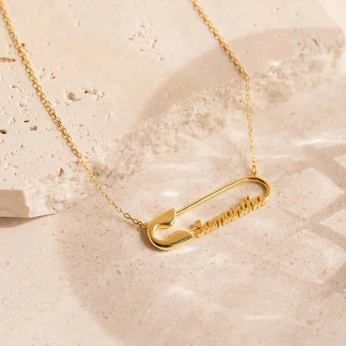 Sairahaz Jewelers Custom Safety Pin Name Necklace