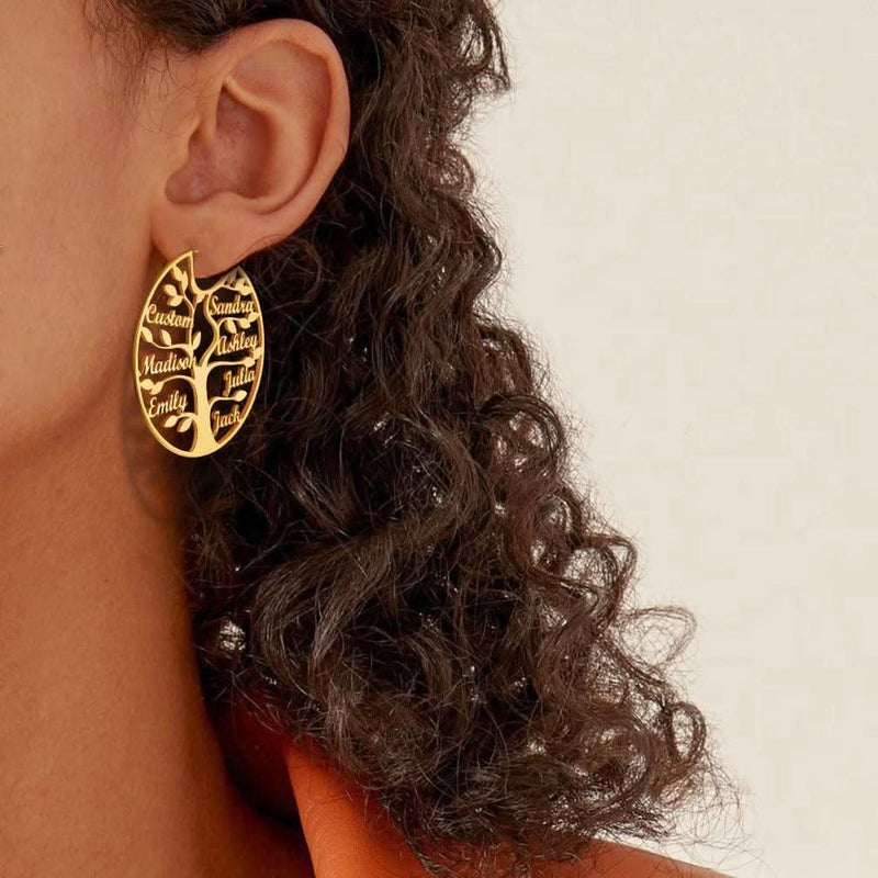 Family Tree Earrings with Names - One to Eight Names
