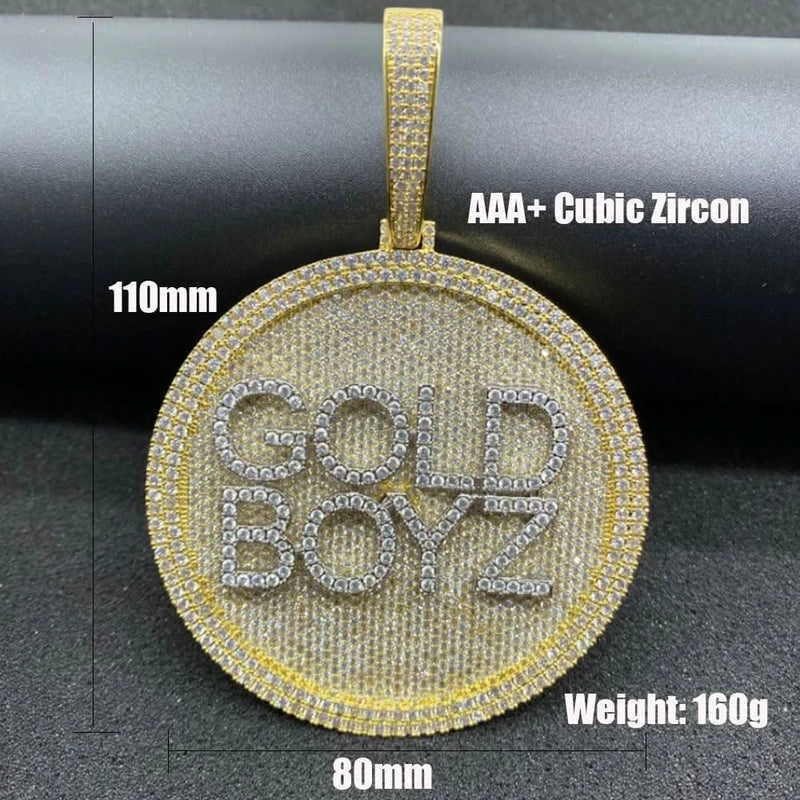 Round Medalion CZ Men's Custom Name Necklace