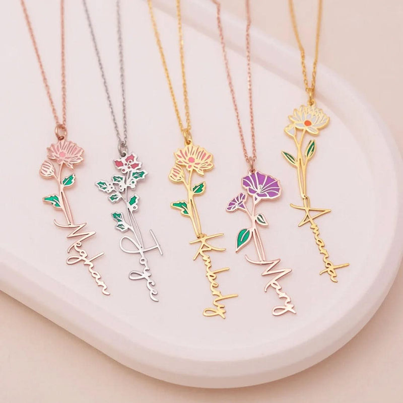Birth Flower Name Necklace
