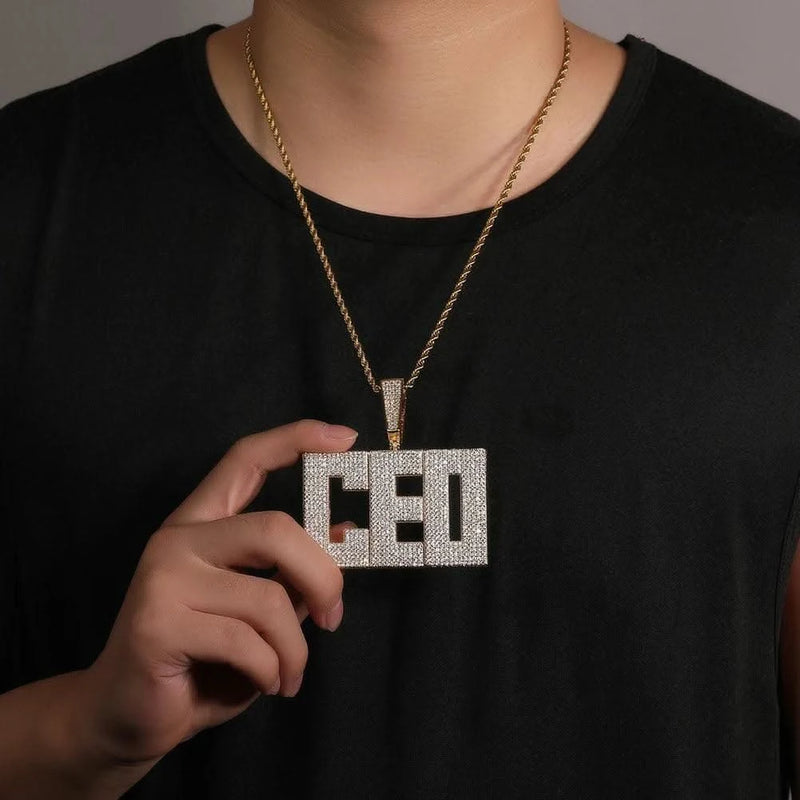 CZ 3D Block Font Men's Name Necklace