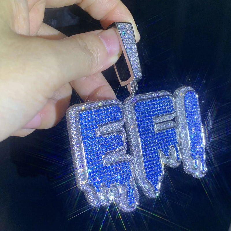 CZ Double Stack Blue Dripping Custom Name Necklace