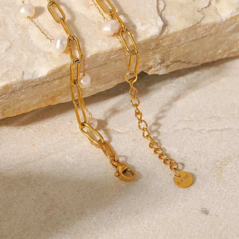 Layer Pearl Paperclip Bracelet Gold Vermeil