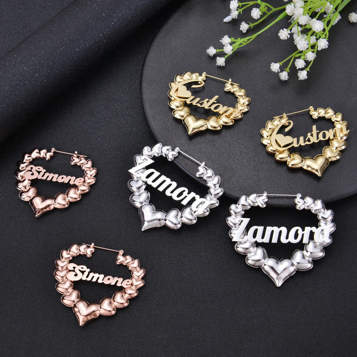 Heart Bambo Custom Name Earrings