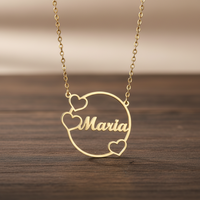 Minimilist 3 Heart Circle Name Necklace - view 1