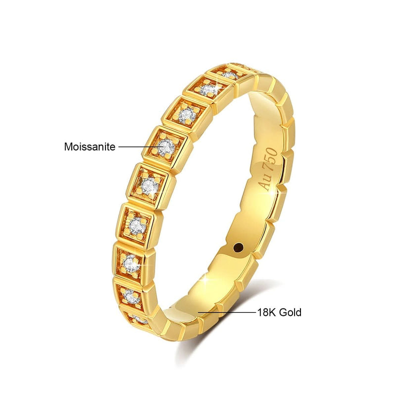 18K Gold Ring Box Style Band with Moissanite Stones - view 5