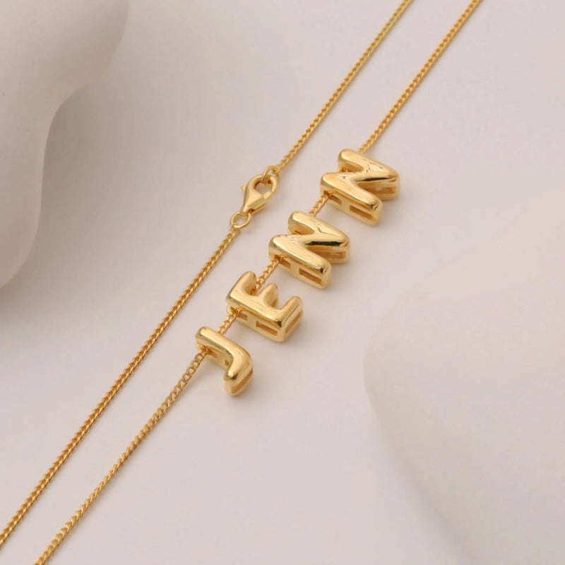 Bubble Letters Custom Name Necklace - 18k Gold Plated