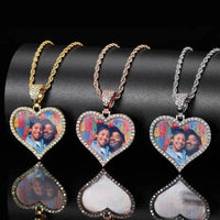 CZ Heart Necklace with Picure - view 1