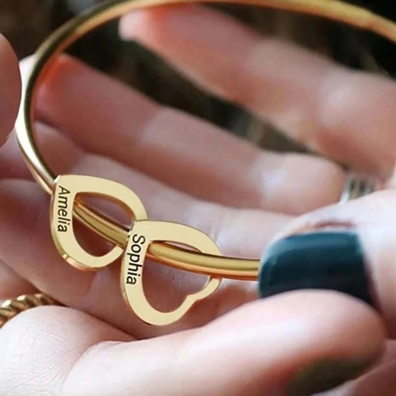 Family Custom Name Heart Bangle - Personalized Engraving