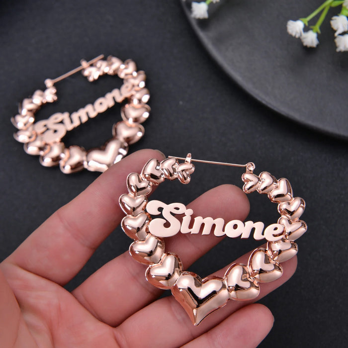 Heart Bambo Custom Name Earrings