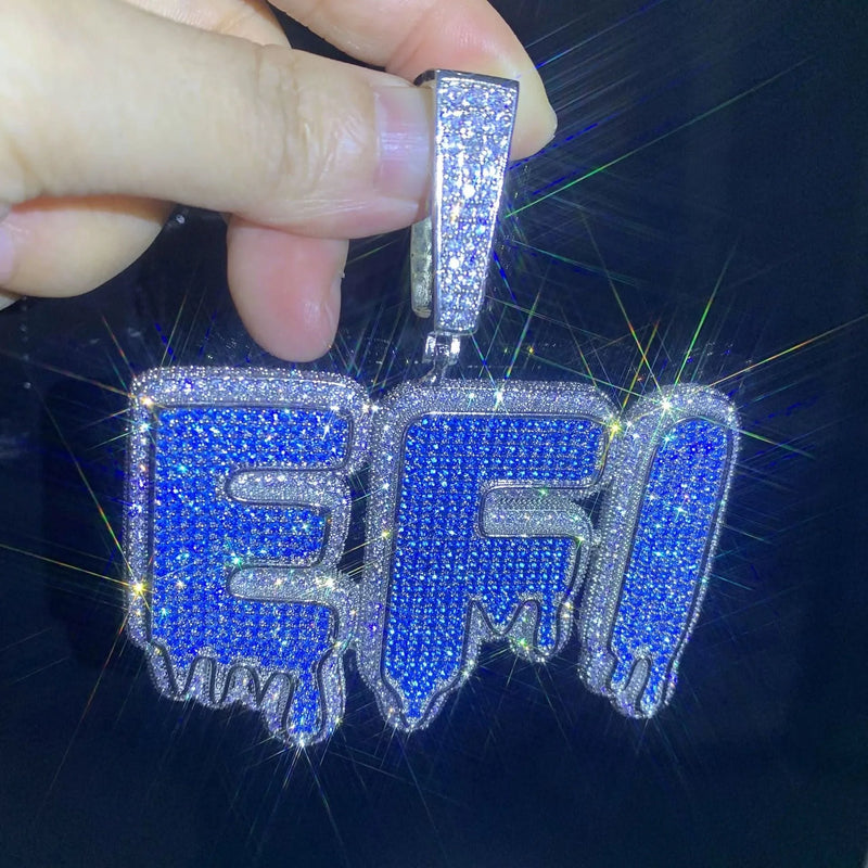 CZ Double Stack Blue Dripping Custom Name Necklace