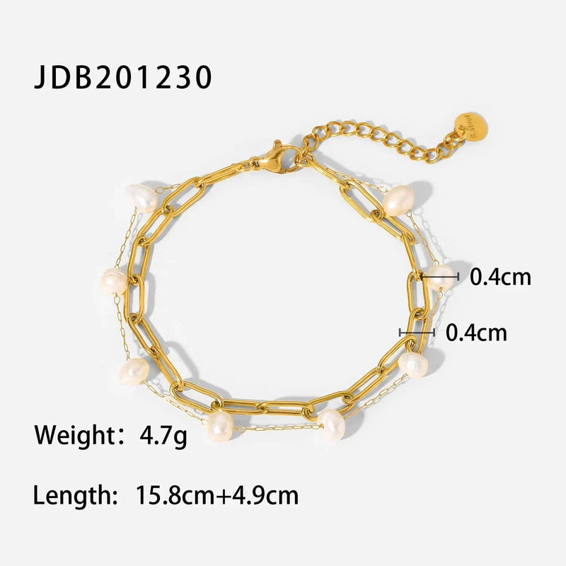 Layer Pearl Paperclip Bracelet Gold Vermeil